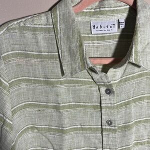 Habitat 100% Linen‎ Green Striped Button Down Top | Small